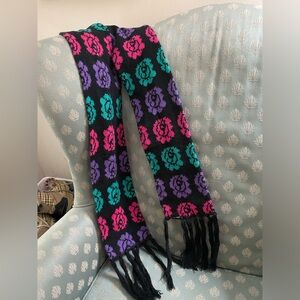 Totally Wicked 80’s Style Winter Knit Scarf 76” x 5.5” Repeating Roses on Black